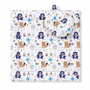 Plapumă cu pernă Teddy - set de 2 bucăți - ursuleți bleumarin
