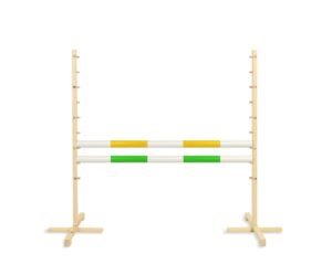 Obstacol de sărituri pentru Hobby Horse 120cm, cu două grinzi galbene și verzi