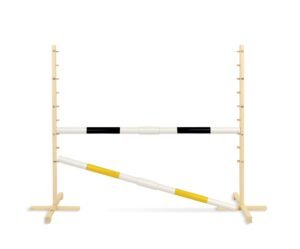 Obstacol de sărituri pentru Hobby Horse 160 cm, h-120 cm, cu două bare negre și galbene