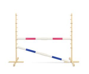 Obstacol de sărituri pentru Hobby Horse 160 cm, h-120 cm, cu două bare roz și albastru