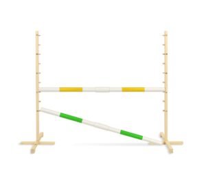Obstacol de sărituri pentru Hobby Horse 160 cm, h-120 cm, cu două bare galbene și verzi