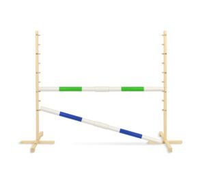 Obstacol de sărituri pentru Hobby Horse 160 cm, h-120 cm, cu două bare verde și albastră