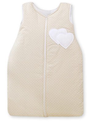 Sac de dormit din bumbac pentru copii, mărimea M, 6-12 luni, TOG 2.5, all-season, cu inimioare cu puncte pe bej