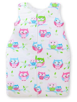 Sac de dormit din bumbac pentru copii, mărimea M, 6-12 luni, TOG 2.5, toate anotimpurile, Owls pe alb
