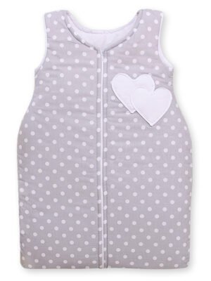 Sac de dormit din bumbac pentru copii, mărimea M, 6-12 luni, TOG 2.5, toate anotimpurile, cu inimioare pe gri