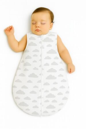 Sac de dormit pentru bebeluși din bumbac S 0-6 luni pentru vara TOG 1.0 - nori gri