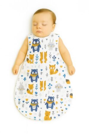 Sac de dormit pentru bebeluși din bumbac S 0-6 luni pentru vara TOG 1.0 - ursuleți bleumarin