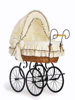 Moses Basket Pătuț cu glugă din nuiele Pătuț retro din nuiele Emma - natural + așternut crem