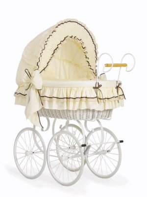 Moses Basket Pătuț cu glugă din nuiele Pătuț retro din nuiele Emma - alb + așternut crem