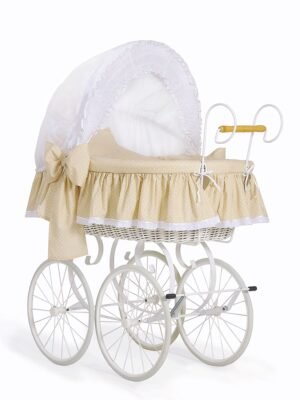 Pătuț cu glugă din Moses Basket Pătuț retro din nuiele Christine - alb + așternut bej
