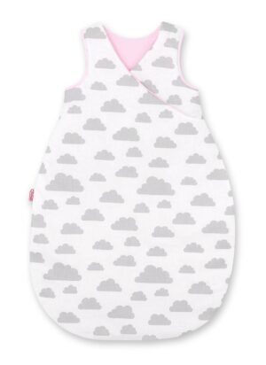 Sac de dormit din bumbac pentru copii, mărimea M, 3-12 luni, TOG 2.5, toate anotimpurile - nori gri/roz