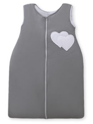 Sac de dormit din bumbac pentru copii, mărimea M, 6-12 luni, TOG 2.5, toate anotimpurile, inimi antracit