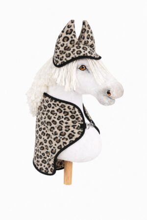 Set pentru Hobby Horse A4 și A5: Pătură din fleece + căști de urechi - model bej cu imprimeu de leopard