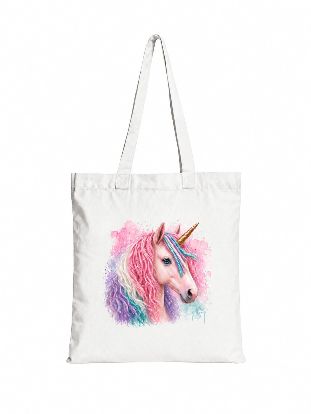 Geantă de bumbac cu imprimeu de unicorn roz-verde – Coamă colorată – 38 × 42 cm