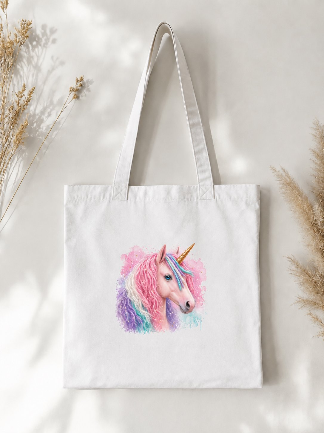 Geantă de bumbac cu imprimeu de unicorn roz-verde – Coamă colorată – 38 × 42 cm - imagine 4