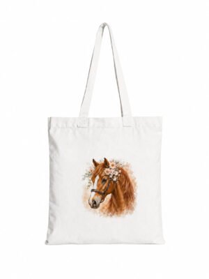 Geantă din bumbac cu imprimeu de cal castan – 38 × 42 cm