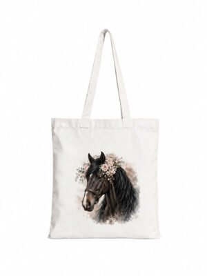 Geantă de bumbac cu imprimeu de cal Dark Bay – 38 × 42 cm