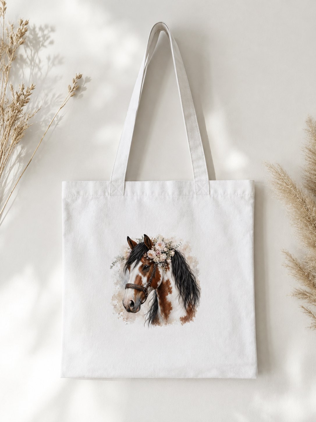 Geantă din bumbac cu imprimeu de cal Tobiano – Coamă neagră – 38 × 42 cm - imagine 3